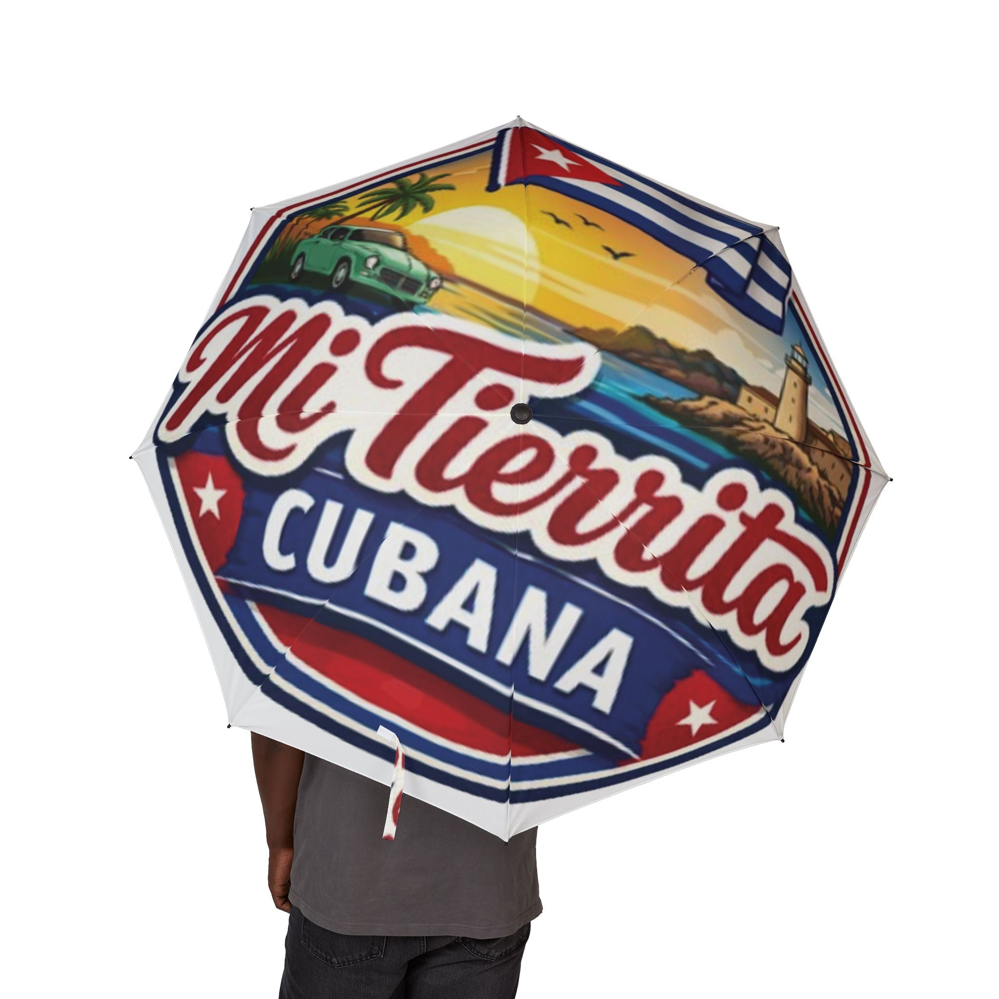 Cuban Vintage Travel Foldable Umbrella — Semi-Automatic Tropical Cuba Design