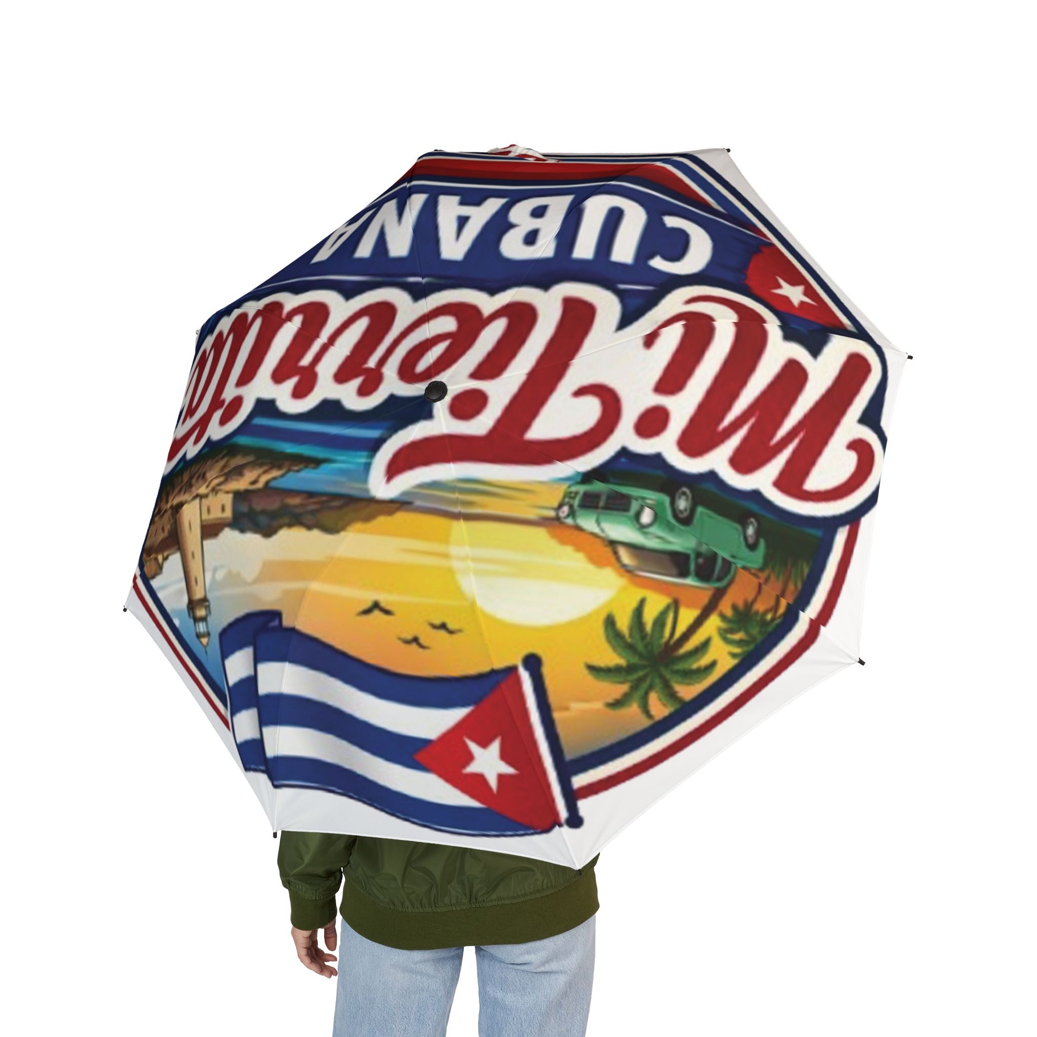 Cuban Vintage Travel Foldable Umbrella — Semi-Automatic Tropical Cuba Design