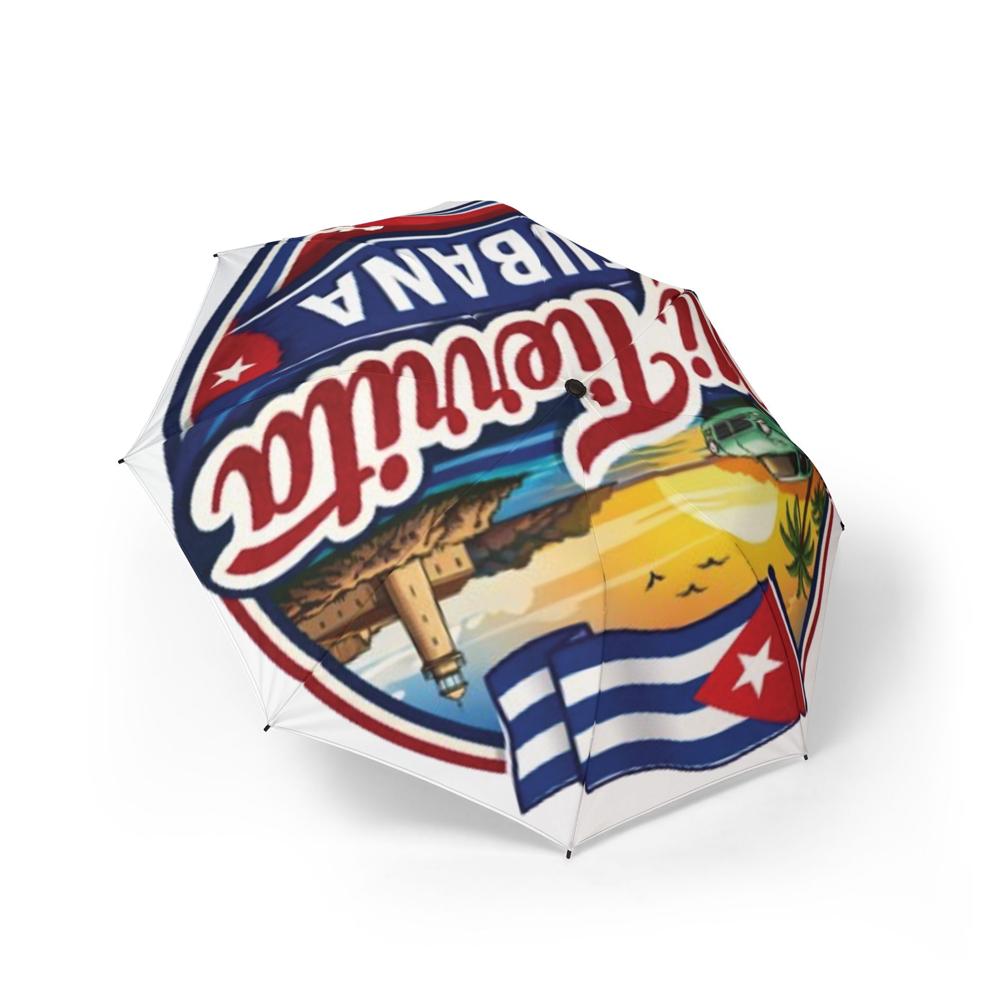 Cuban Vintage Travel Foldable Umbrella — Semi-Automatic Tropical Cuba Design