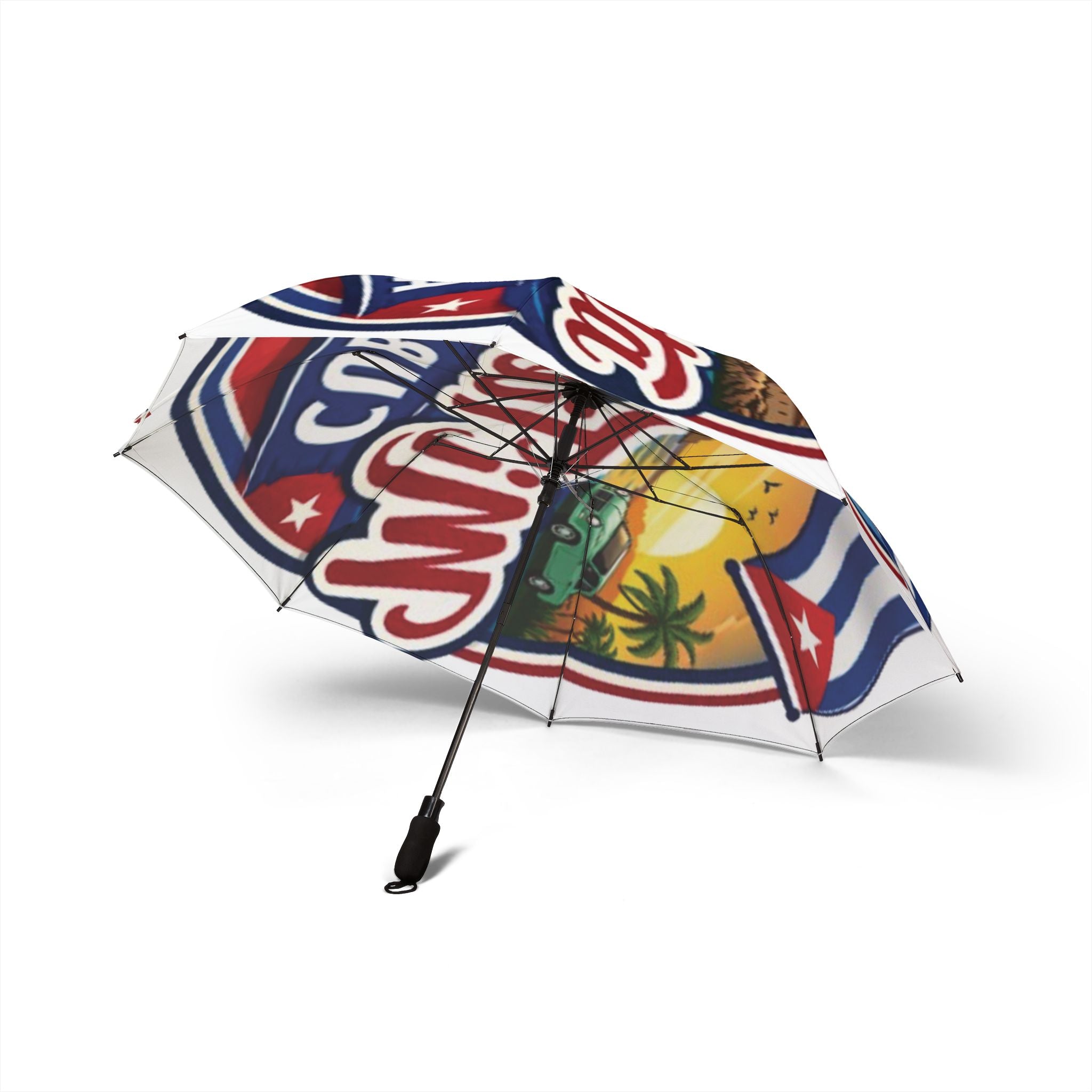 Cuban Vintage Travel Foldable Umbrella — Semi-Automatic Tropical Cuba Design